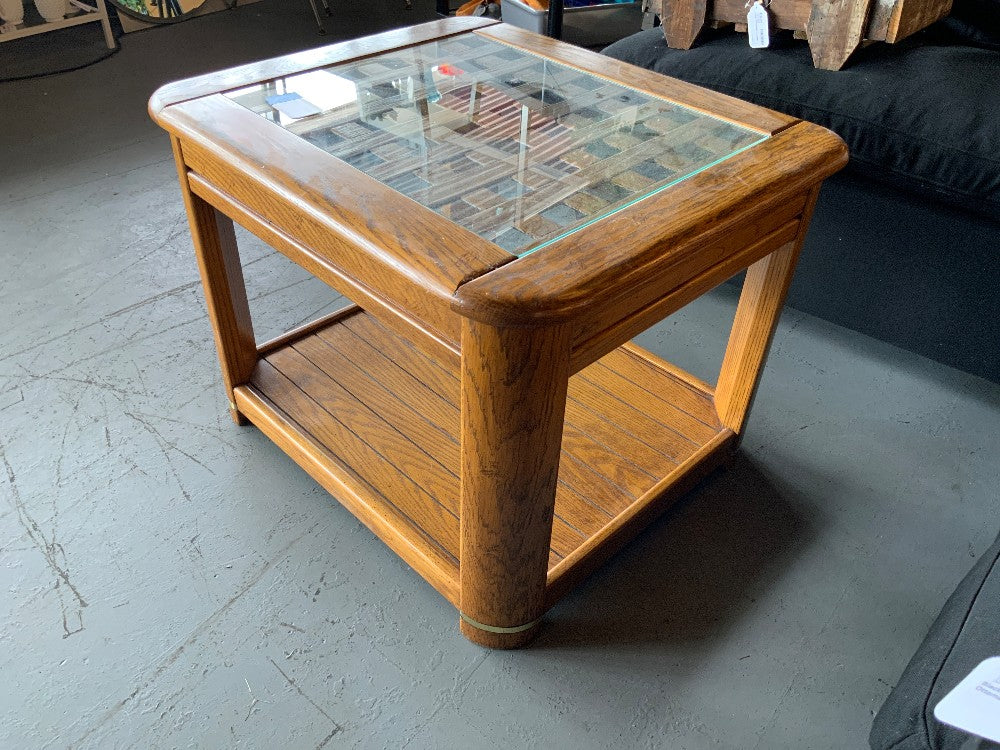 Wood Lattice Glass Inlay End Table|286783