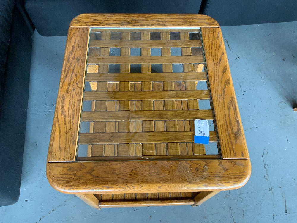 Wood Lattice Glass Inlay End Table|286784