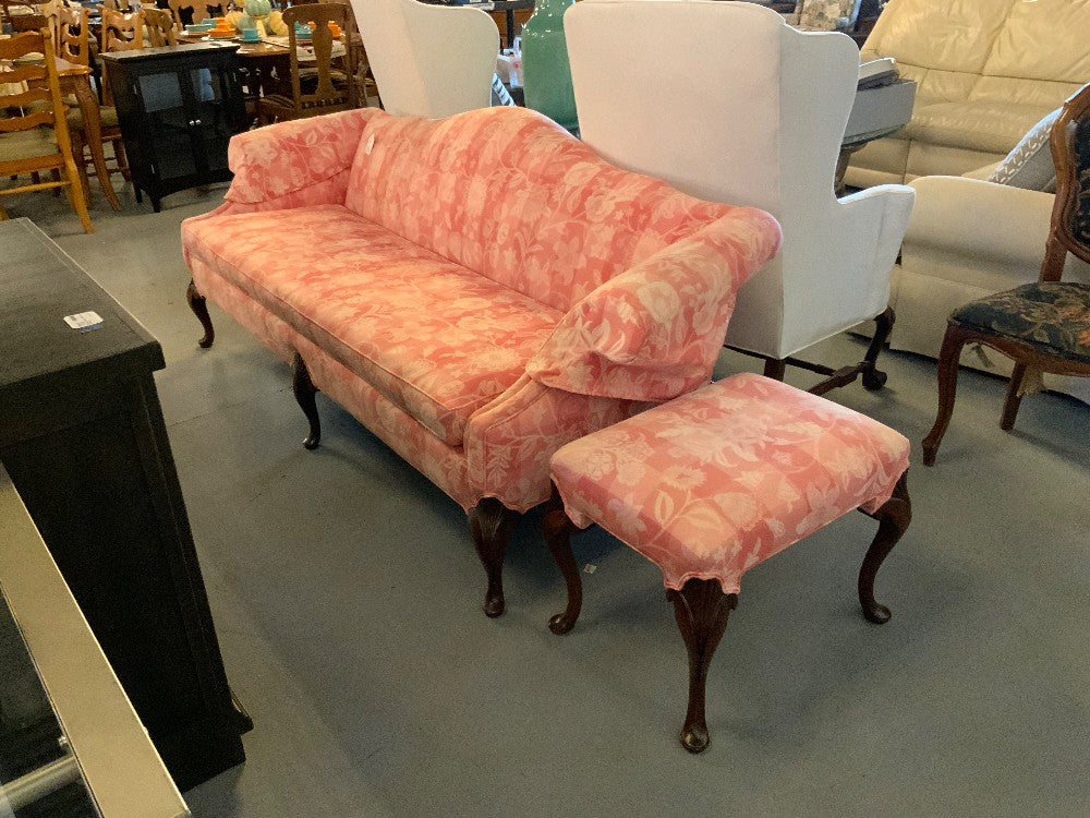 Pink Camelback Sofa with Ottoman|286895
