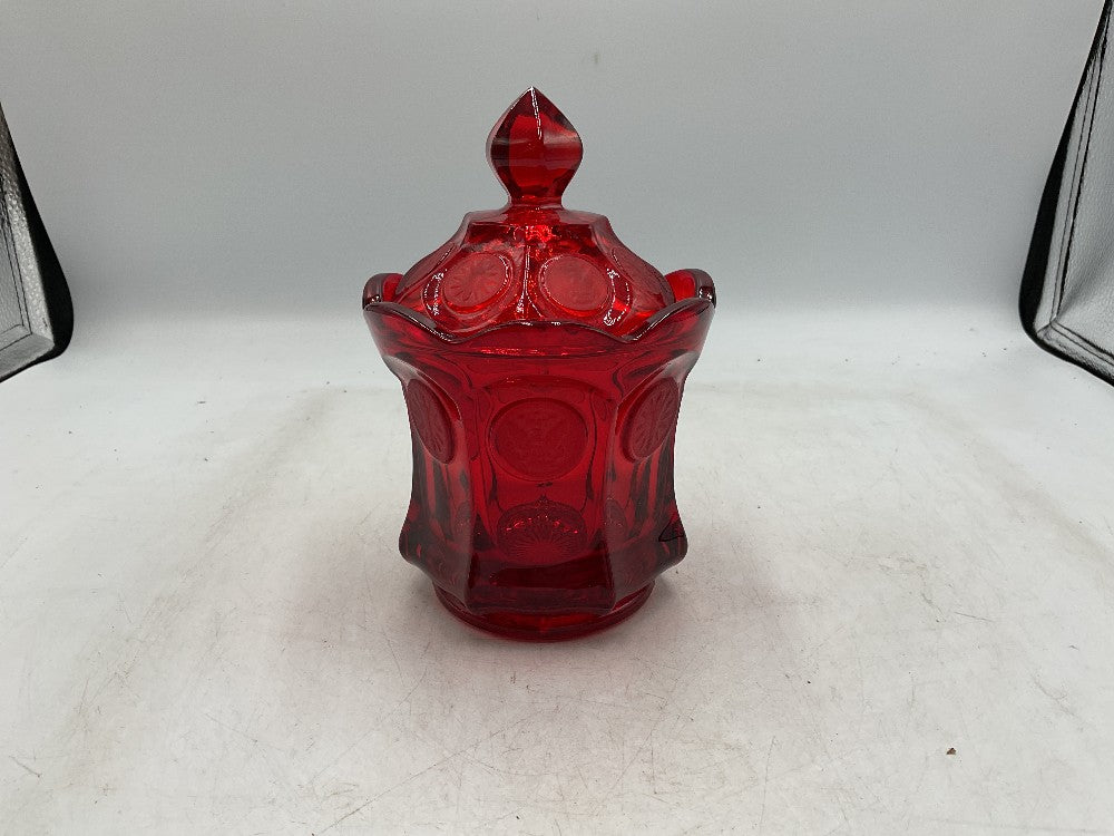 Vtg Fostoria Red Coin Dot Oal Bowl w/Lid|288509