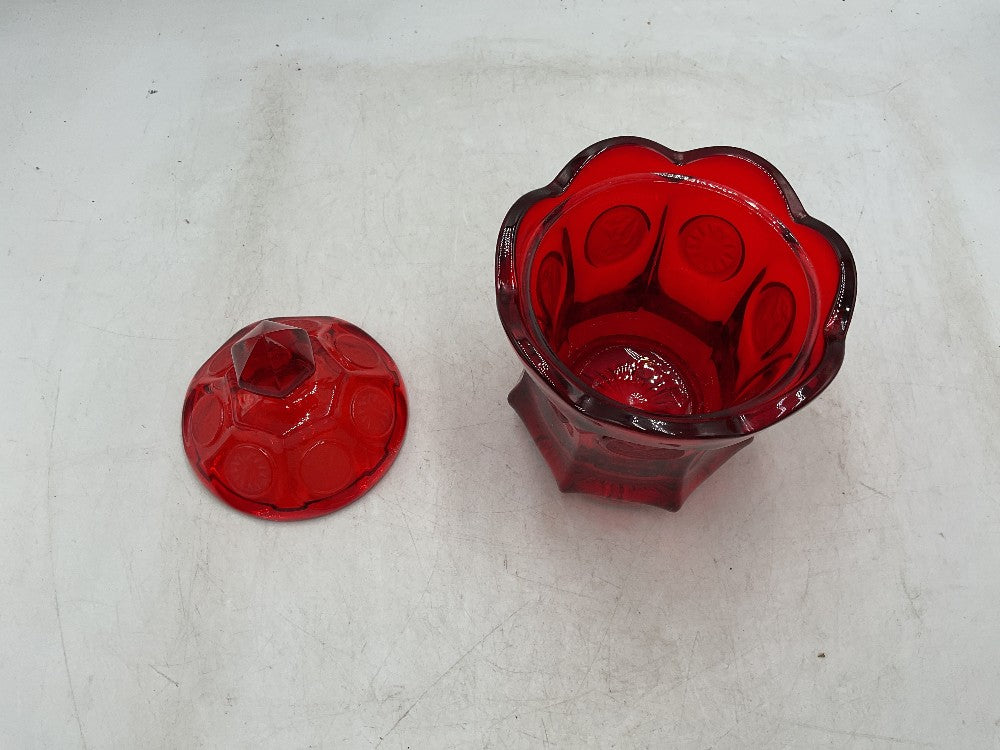Vtg Fostoria Red Coin Dot Oal Bowl w/Lid|288510