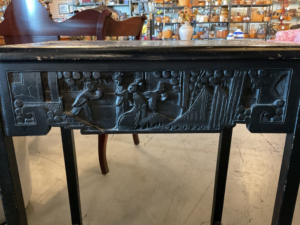Dark Wood Carved Accent Table|289174