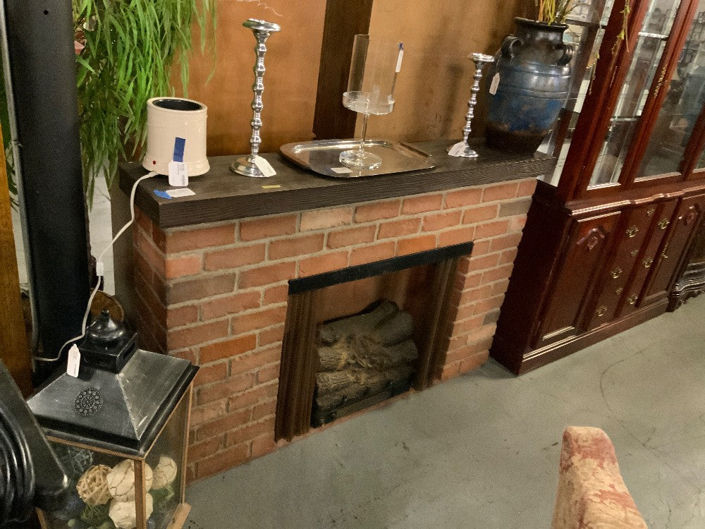 Fireplace w/ Fiberglass Bricks + Wood Top|289370