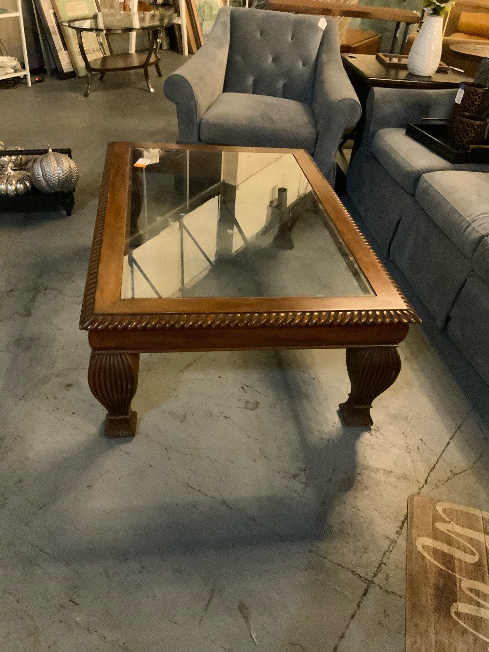 Dark Wood Glass Inlay Coffee Table|289382