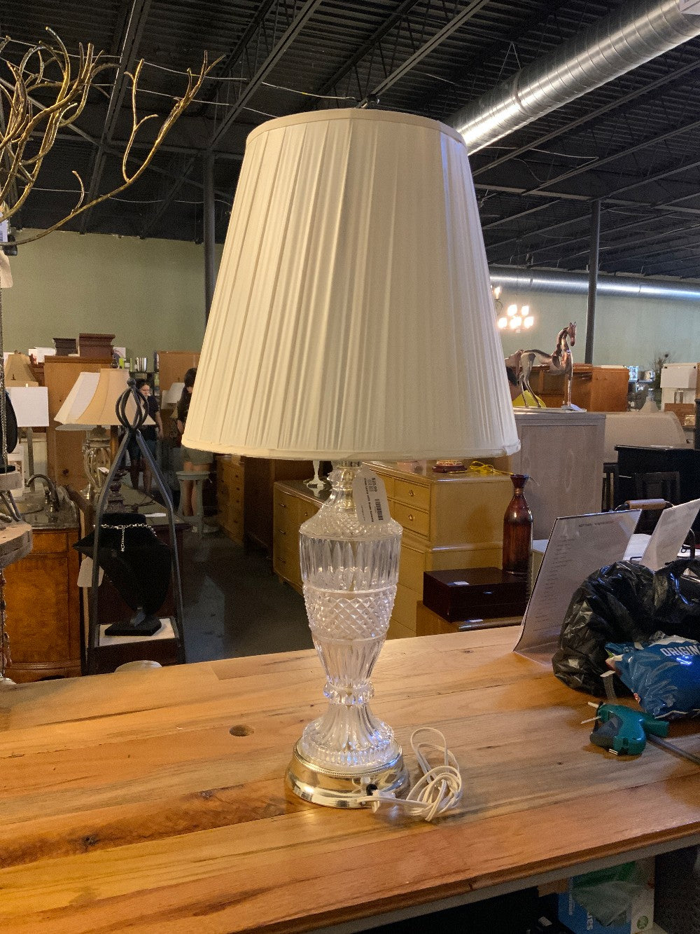 Glass Lamp with Brass Accents|289679