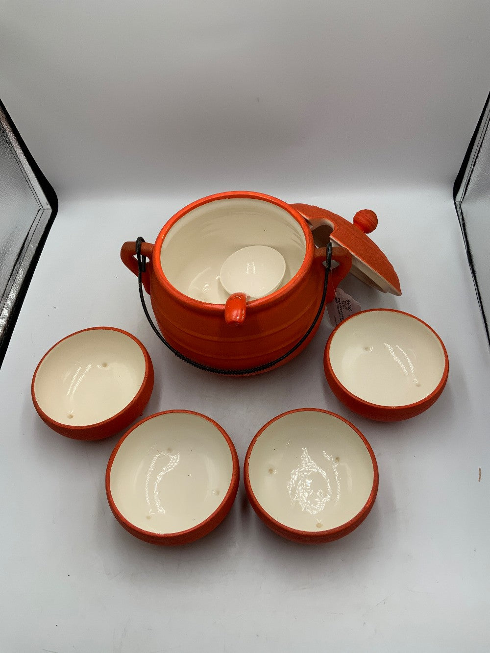 Vtg A Meriann Orange 1960 Soup Tureen with 4 Bowl|284779