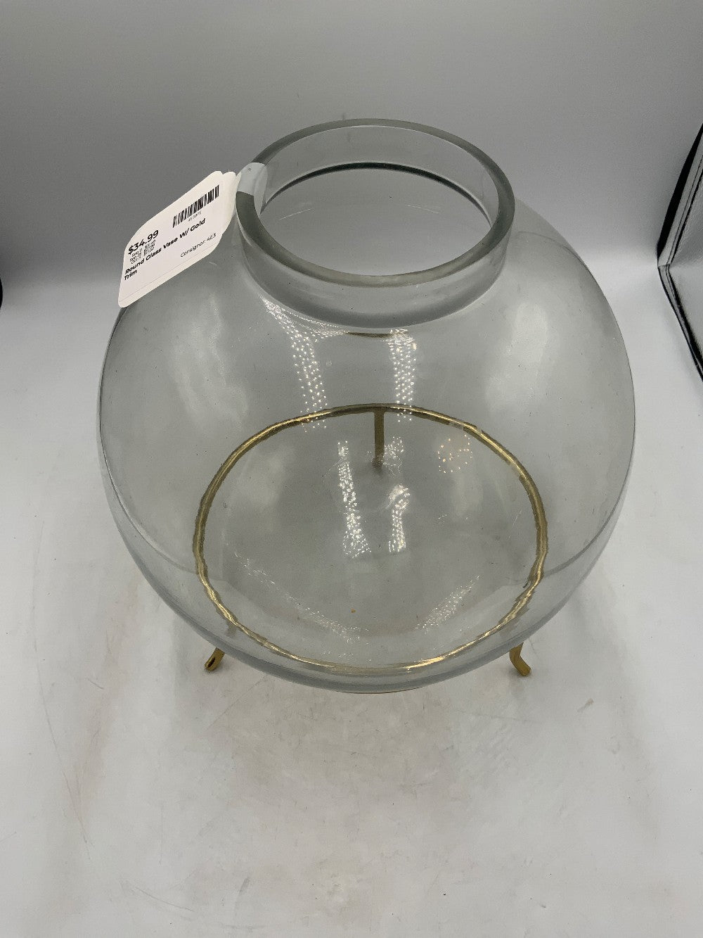 Round Glass Vase W/ Gold Trim|285248