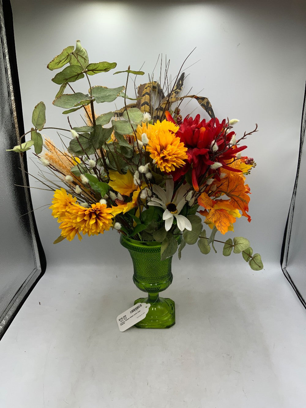 Green Glass Vase with Fall Floral|286032