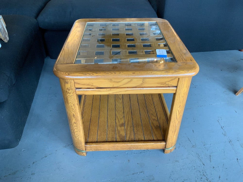 Wood Lattice Glass Inlay End Table|286780