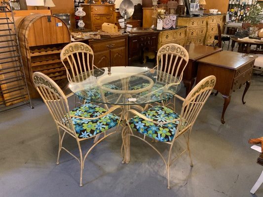 Cream & Glass Top Table with 4 Metal Chairs|286923