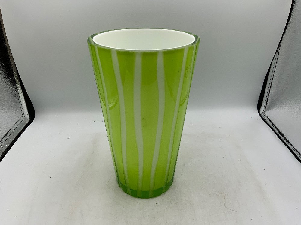 Kosta Boda Green & White Glass Vase|287201