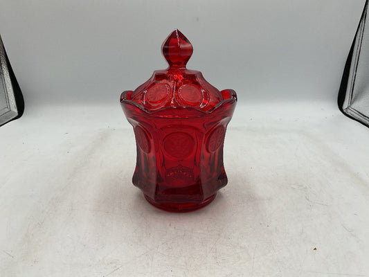 Vtg Fostoria Red Coin Dot Oal Bowl w/Lid|288509