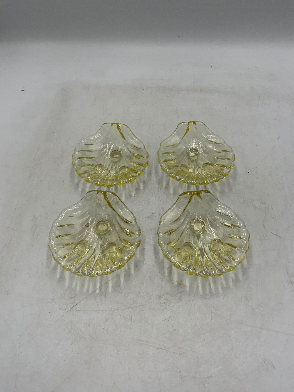 Cambridge Caprice Yellow Uranium Vaseline Glass Shell SET of 4|288928