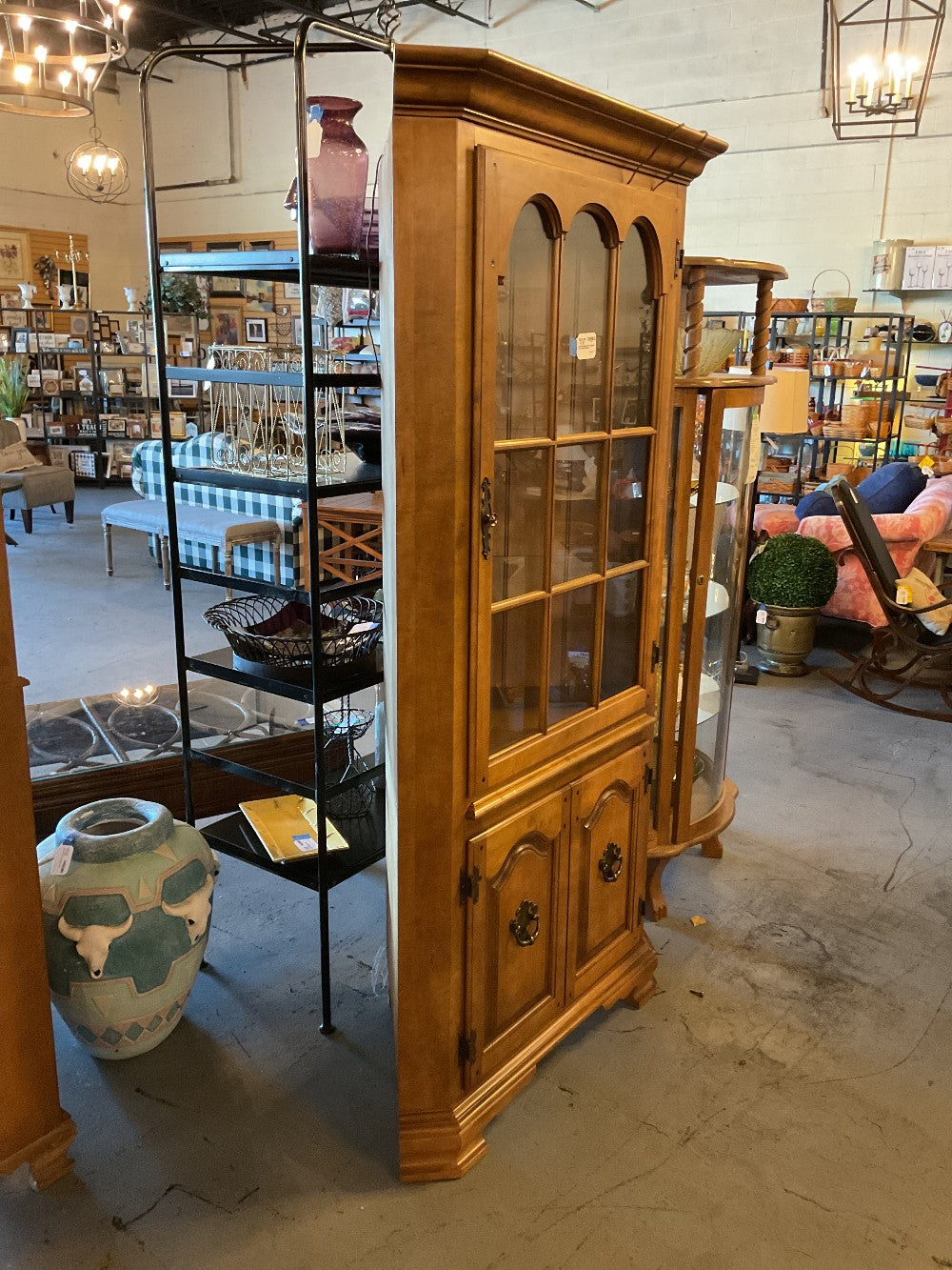 Maple Wood Corner Cabinet with Glass Shelves|289226