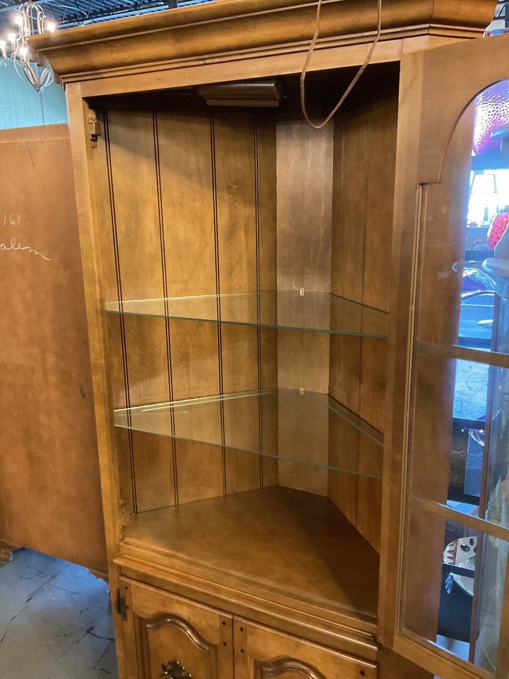 Maple Wood Corner Cabinet with Glass Shelves|289227