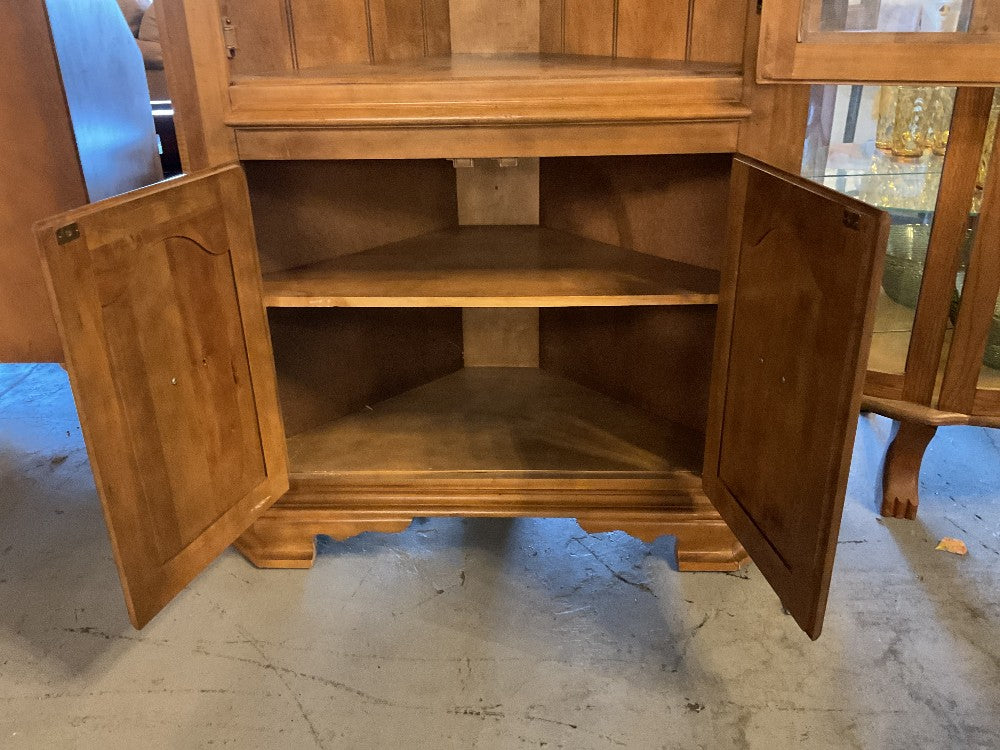 Maple Wood Corner Cabinet with Glass Shelves|289229