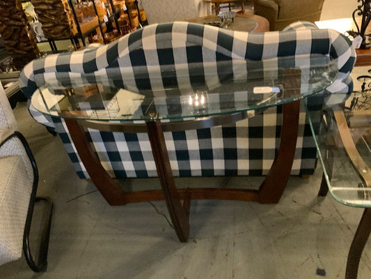 Glass Top Wood Base Sofa Table Contemporary|289351