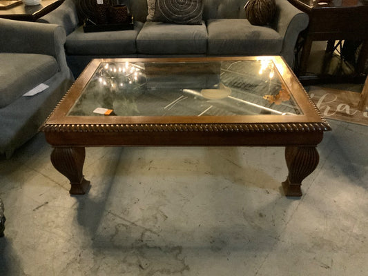 Dark Wood Glass Inlay Coffee Table|289381