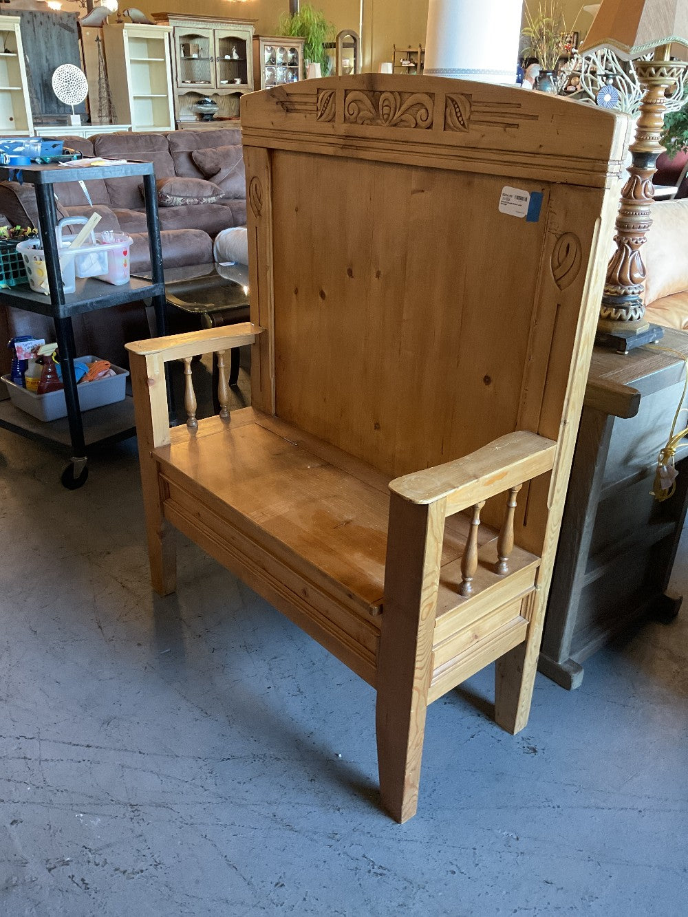 Wood Carved Bench with Storage|289495