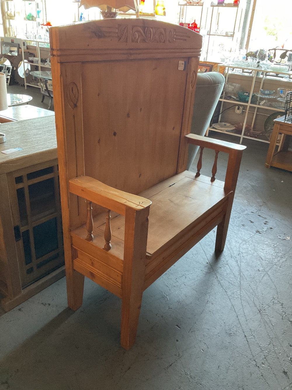 Wood Carved Bench with Storage|289496